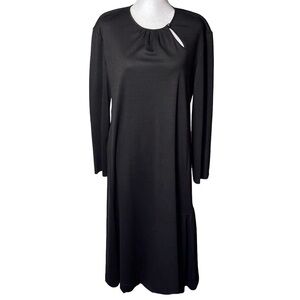 Salvatore Ferragamo Black Wool Midi Dress Keyhole Neck Long Sleeve Ruffle Hem